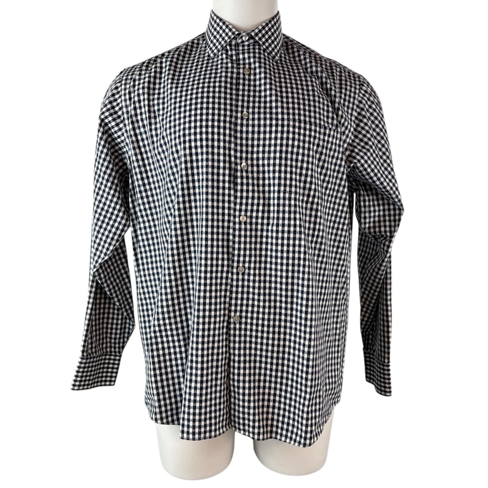 Geoffrey Beene Men’s Large 16.5 34/35 Black Gingham Classic Fit (586)